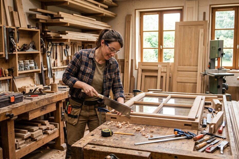 fenetre bois realisation en atelier
